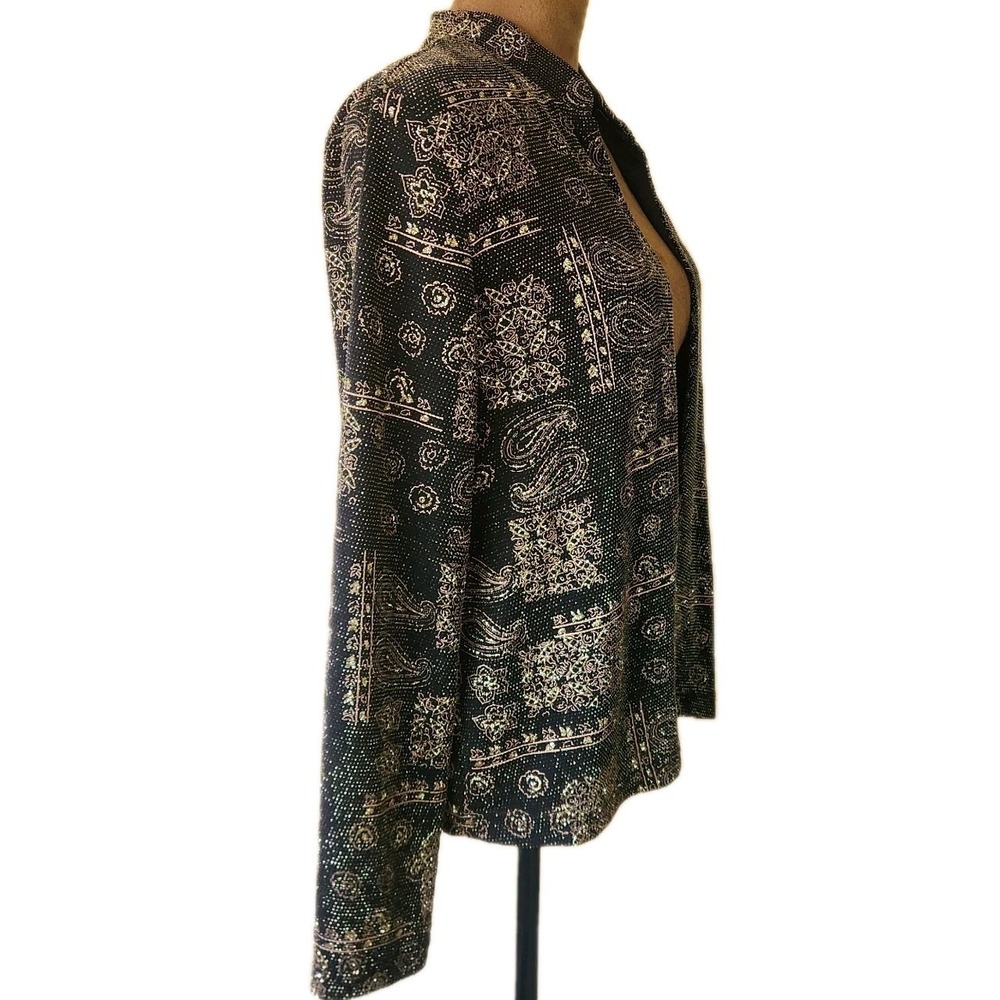 Vintage MSK Cardigan‎ Stretch Size M Black Gold Glitter 90s Dressy Lightweight - Picture 2 of 7